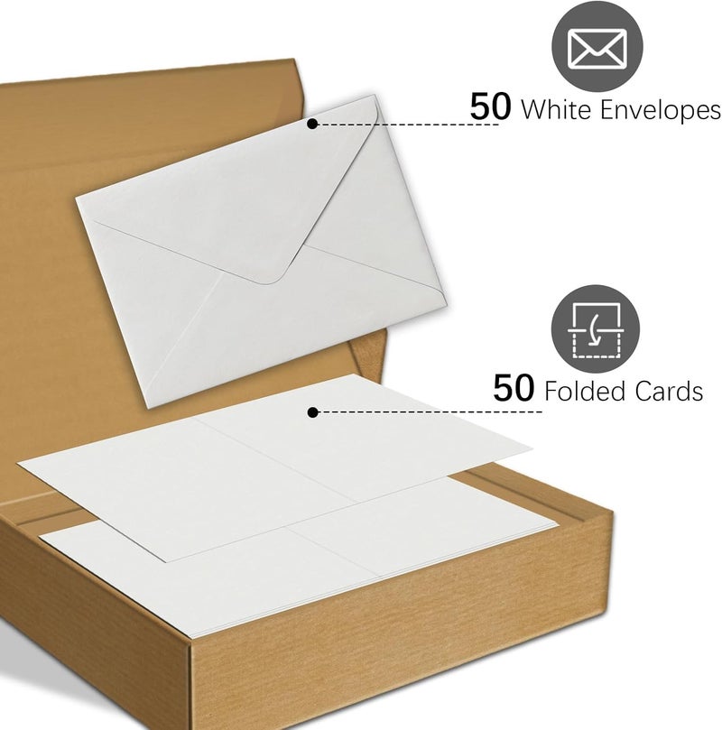 KOVIEDE 50 Pack Foldable Blank Watercolor Cards with Envelopes 4 x 6 Inch, 140lb Heavyweight, 100% Cotton, White, Acid-Free Water color Cards to Paint or Cards Making for Christmas Birthday - Image 3